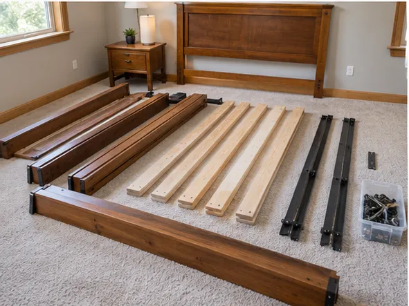 A second view of bed removal preparation